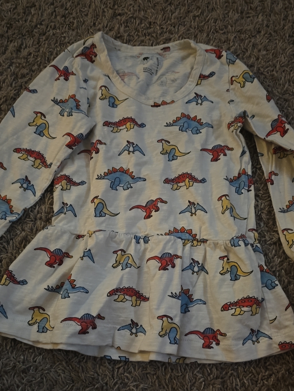 Girls Long-Sleeve Dinosaur Peplum Top
